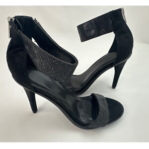 Kenneth Cole Reaction Heels Rhinestone Ankle Strap Stiletto Black 6.5‎ Sandals
